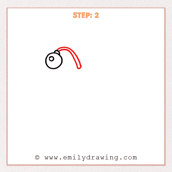 how to draw an angler fish - Step 2: The angler fish lure now has a thick, curved stem connected to the light.